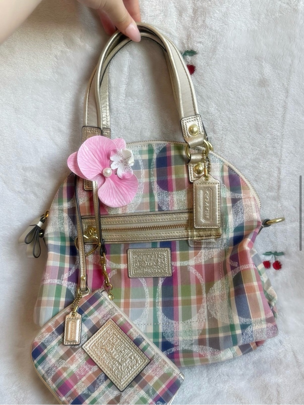 vintage coach poppy daisy madras bowling set w the matching pouch